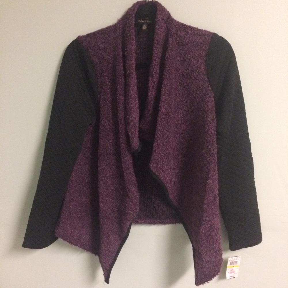 Melissa Paige purple and black open front sweater